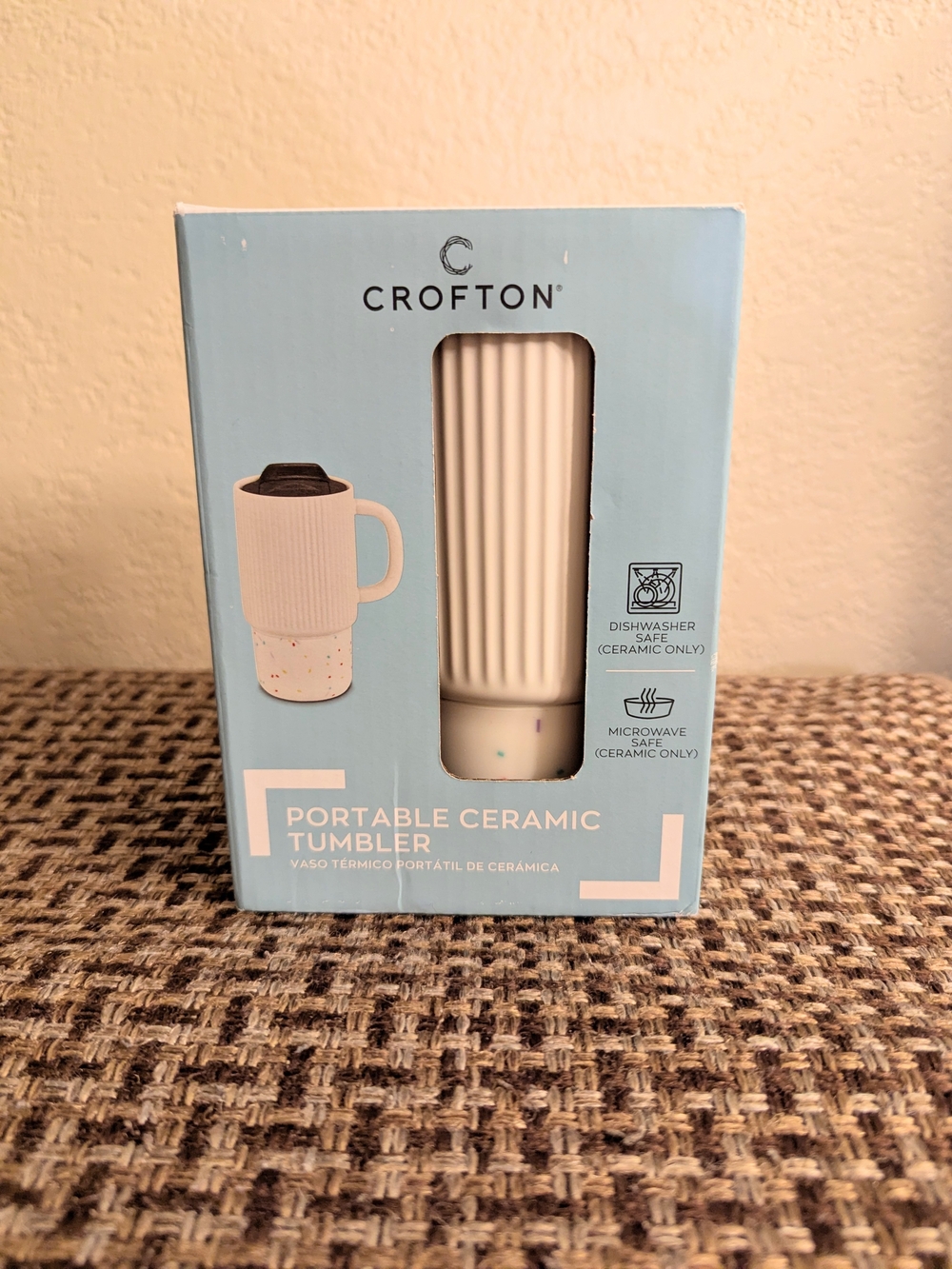 Brand New White Crofton Portable Ceramic Tumbler Dishwasher And Microwave Safe